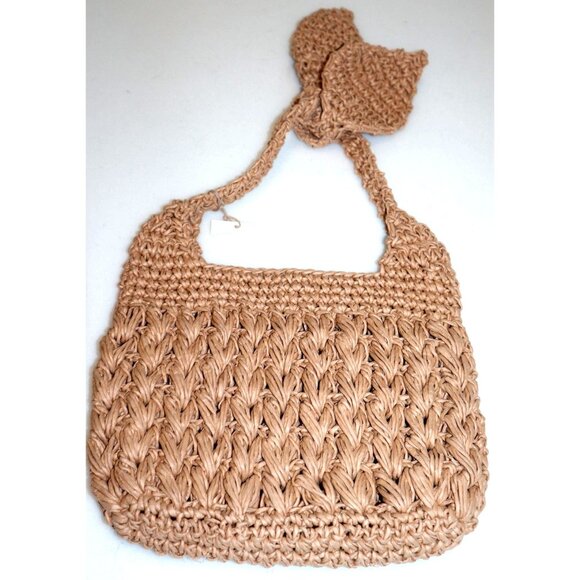 Handmade Raffia Straw Bag Woven Tan Shoulder Purse Boho Cottagecore Indie - Picture 1 of 5